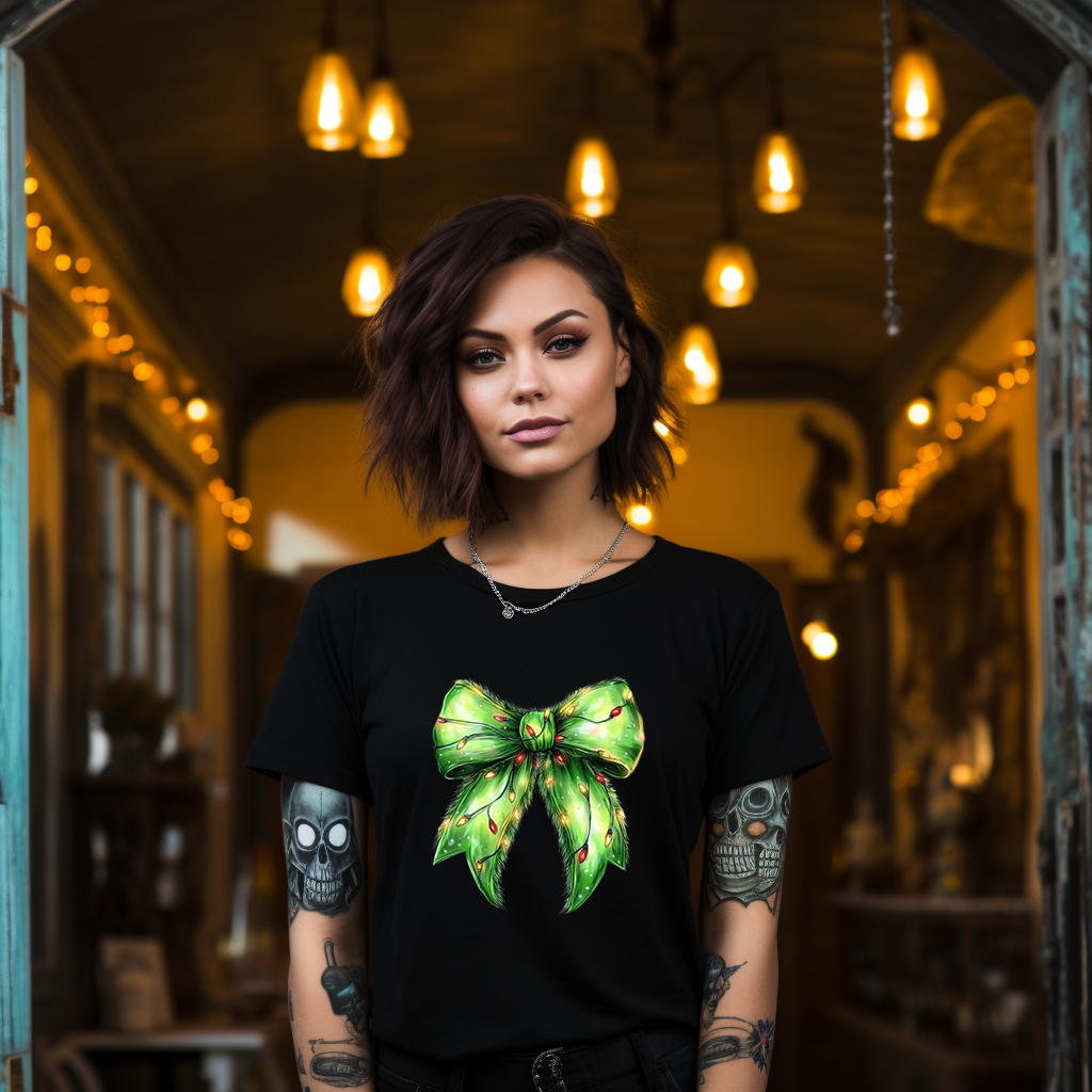 Green Fur Coquette Bow Adults T-Shirt