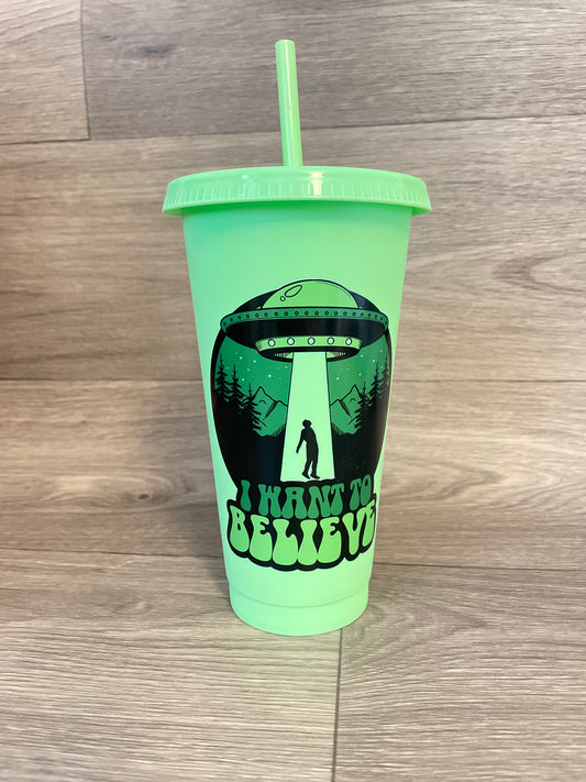 I Want To Believe Aliens Neon Green Cold Cup